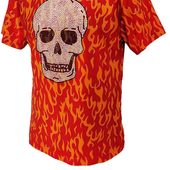 Flaming Skull Men's Flaming-Red T-shirt - Picture 5 of 7